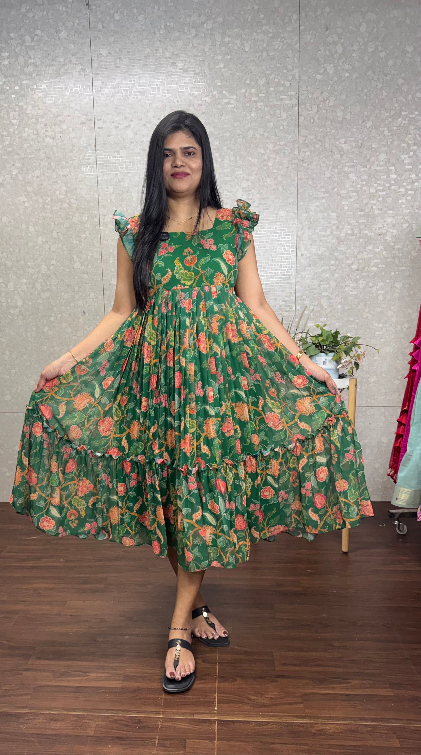 Chiffon digital print frock-SRF1050C