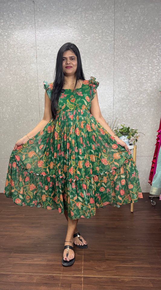 Chiffon digital print frock-SRF1050C