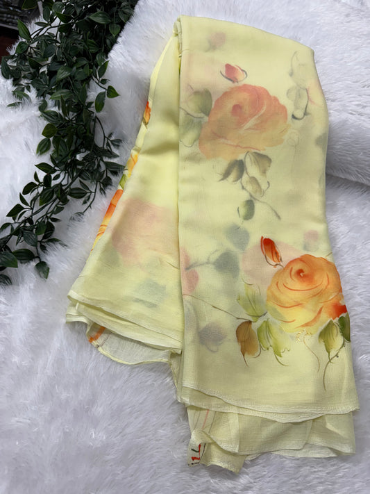 Pure chiffon handpainted saree-SRS027C