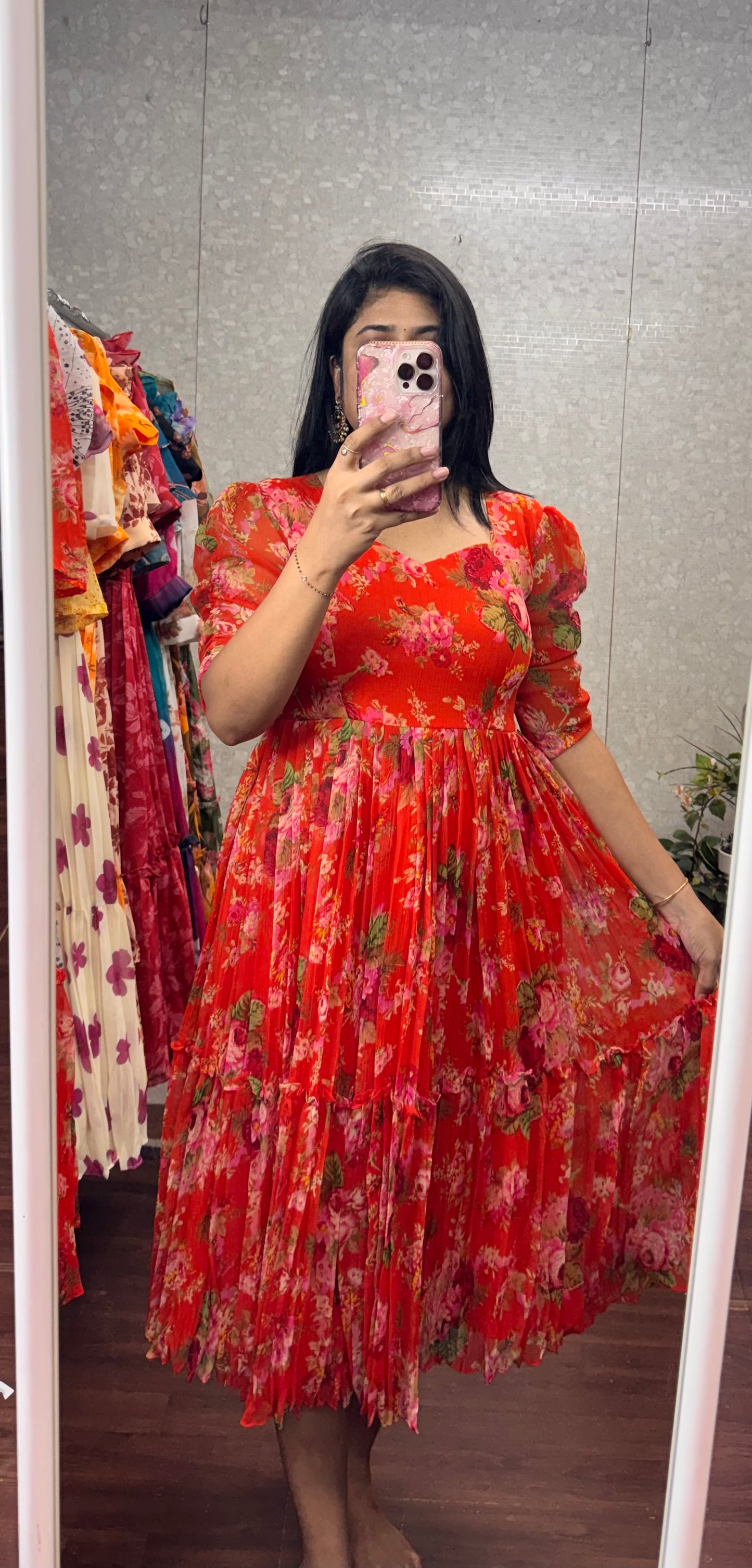 Chiffon printed frocks-SRF1070C