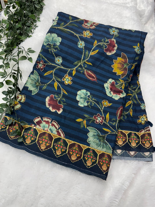 Dola silk Kantha work saree-SR1106E