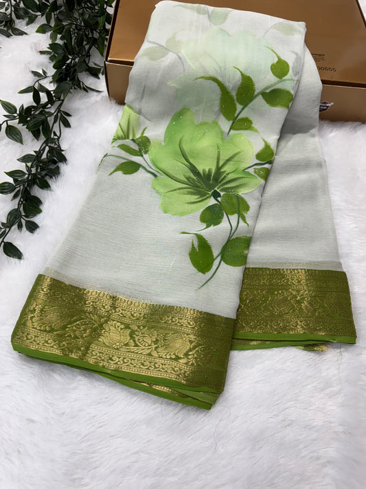 Pure chiffon handpaint saree-SR1015E