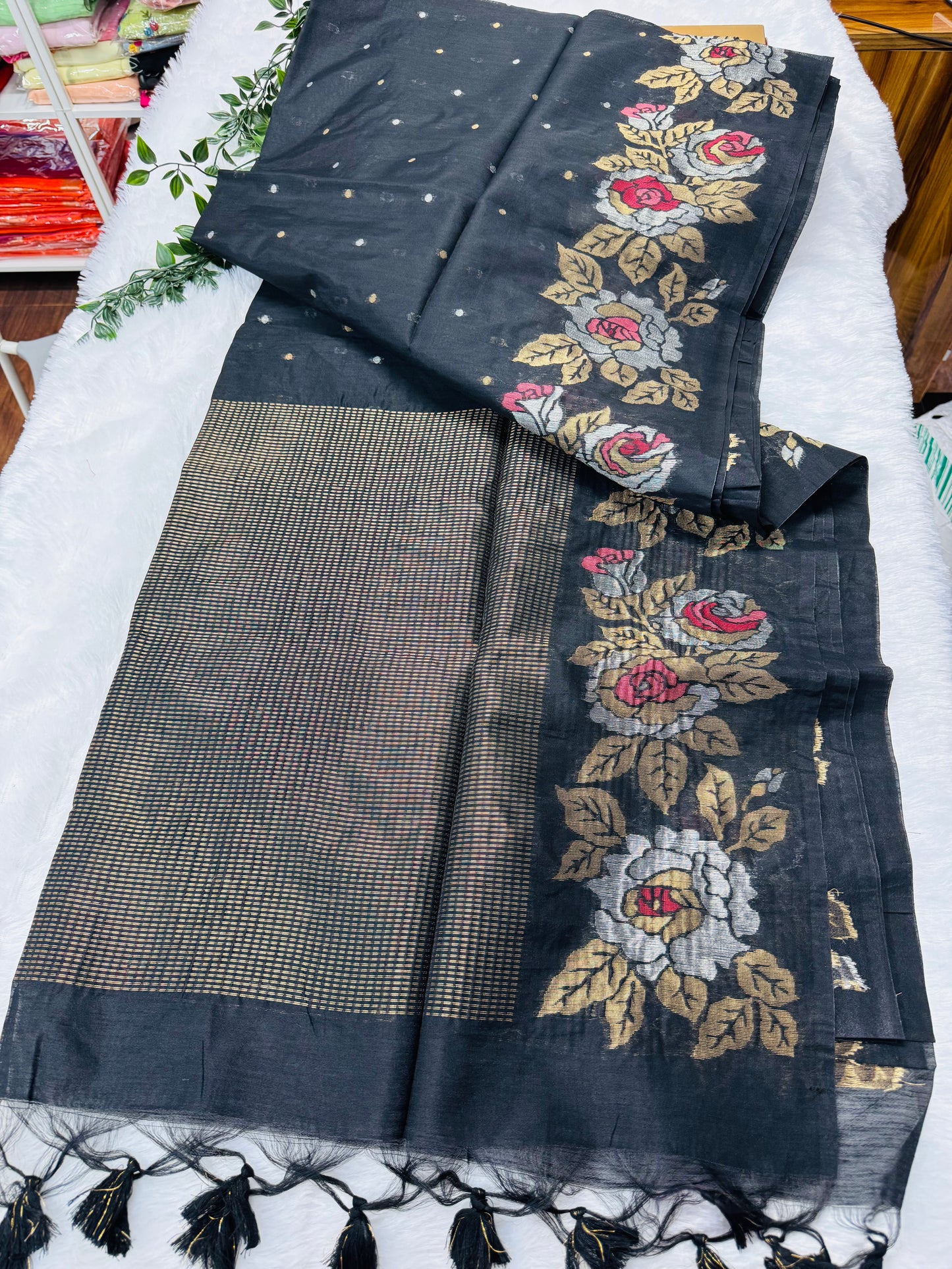 Black Linen Silk Saree-SR1002E