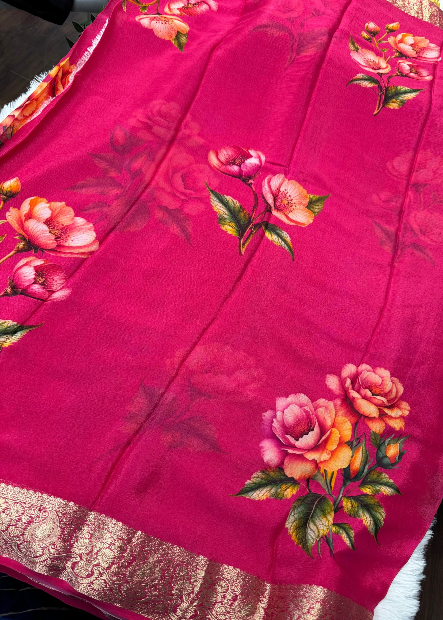 Pure Chinnon chiffon digital print saree-SR1149C