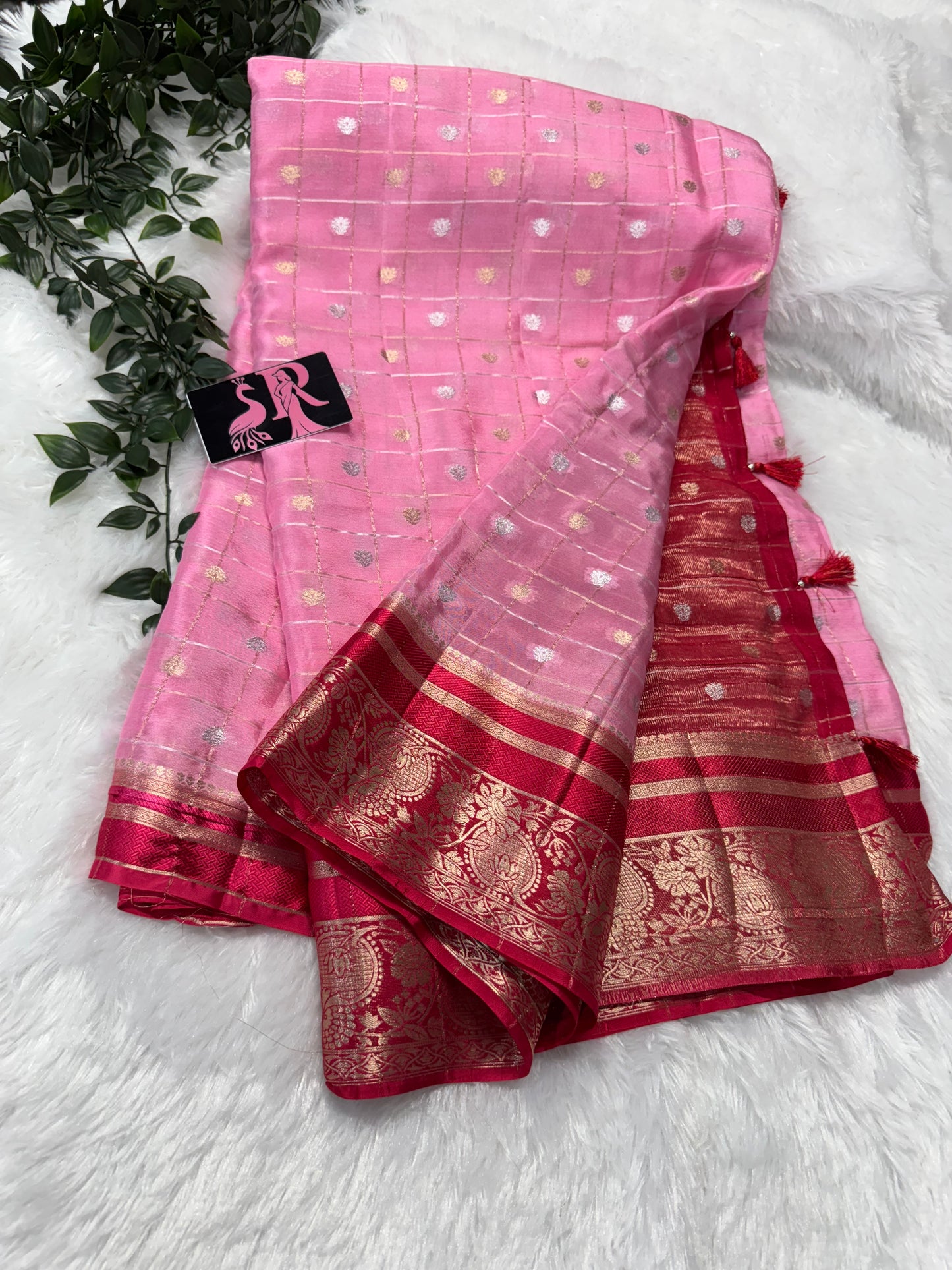 Pure Chinnon zari checks-SR1041J