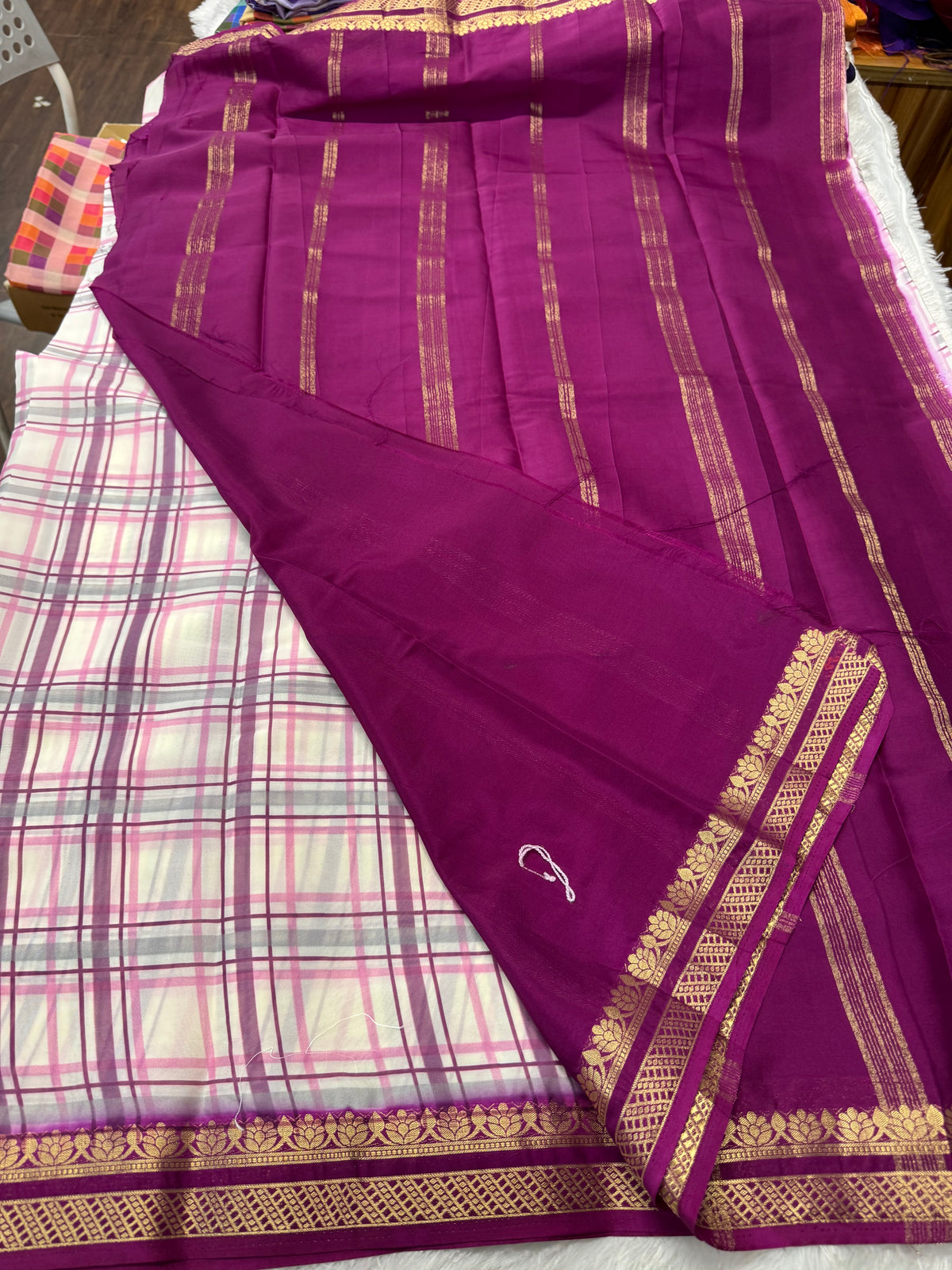 Mysore crepe madras checks saree-SR1327E