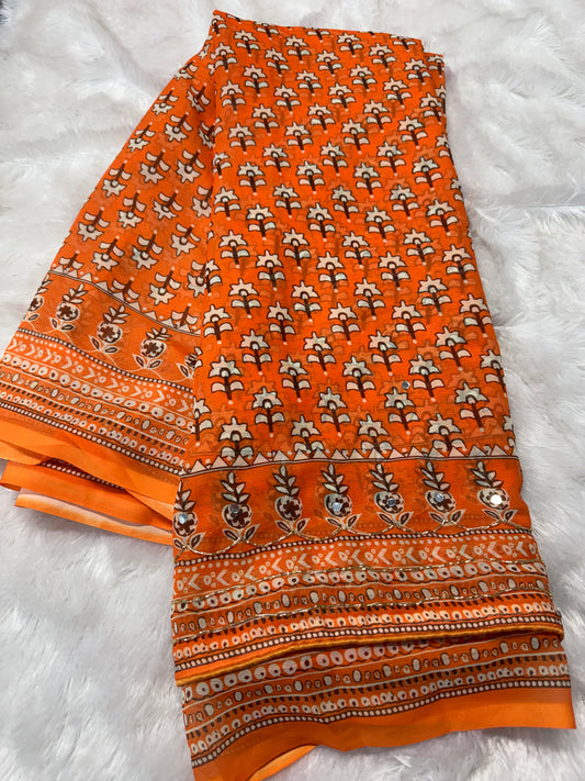 Georget mirror work saree-SR1214E