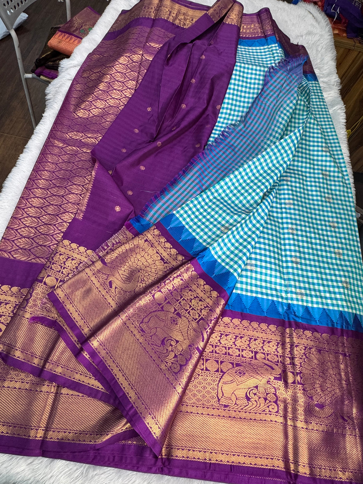 Soft Gadwal madras checks sarees-SR1329D