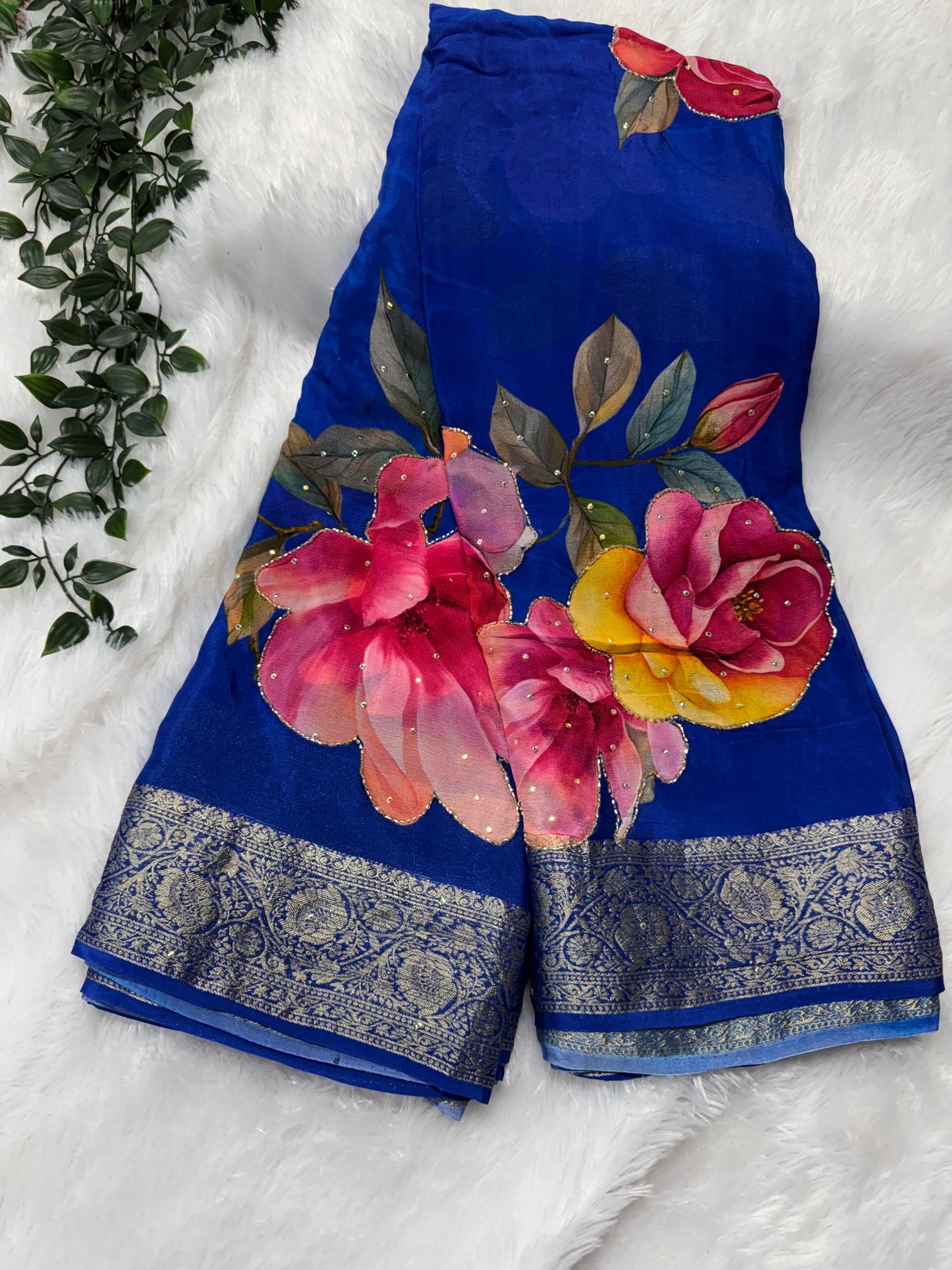 Pure Chinnon digital print embroidery-SR1151B