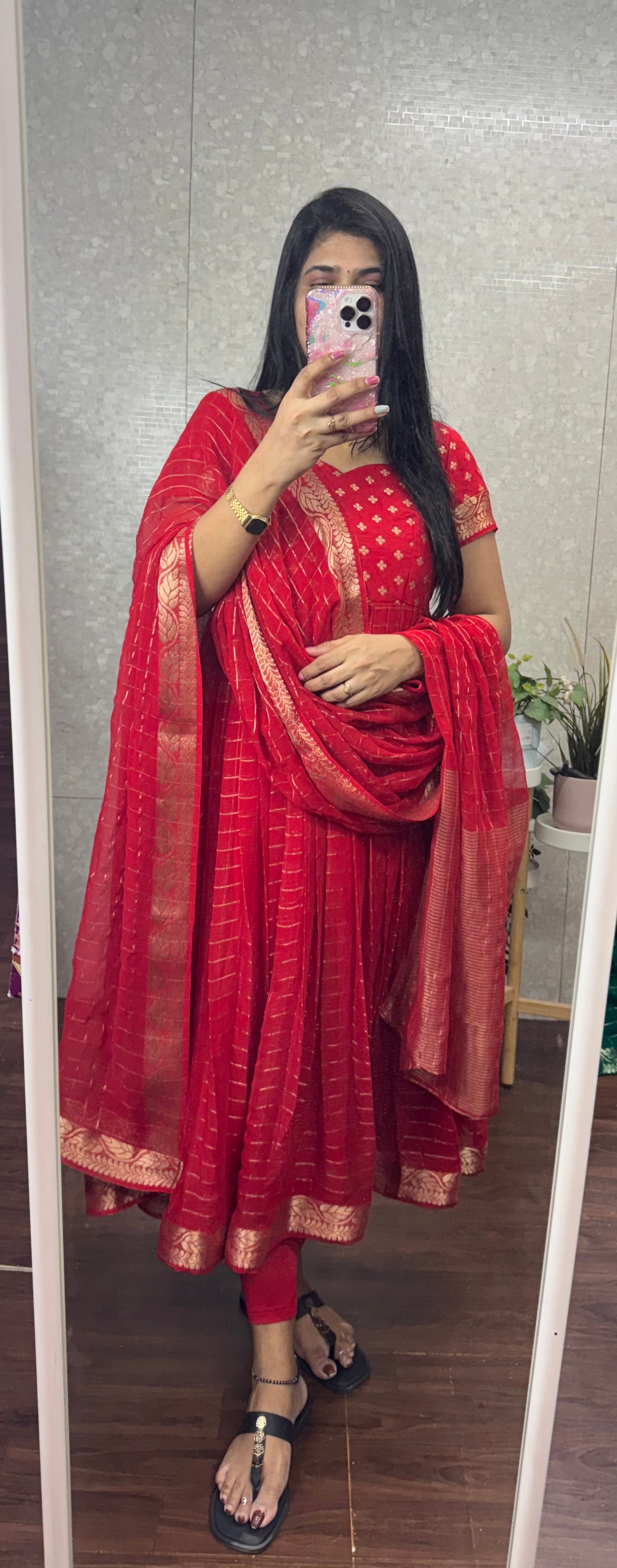 Viscose checks anarkali-SRA021A