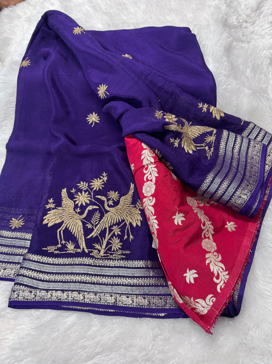 Pure chinnon fancy saree-SR1268H