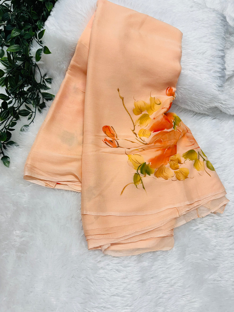 Cherry Glow (Handpainted Chiffon Saree)