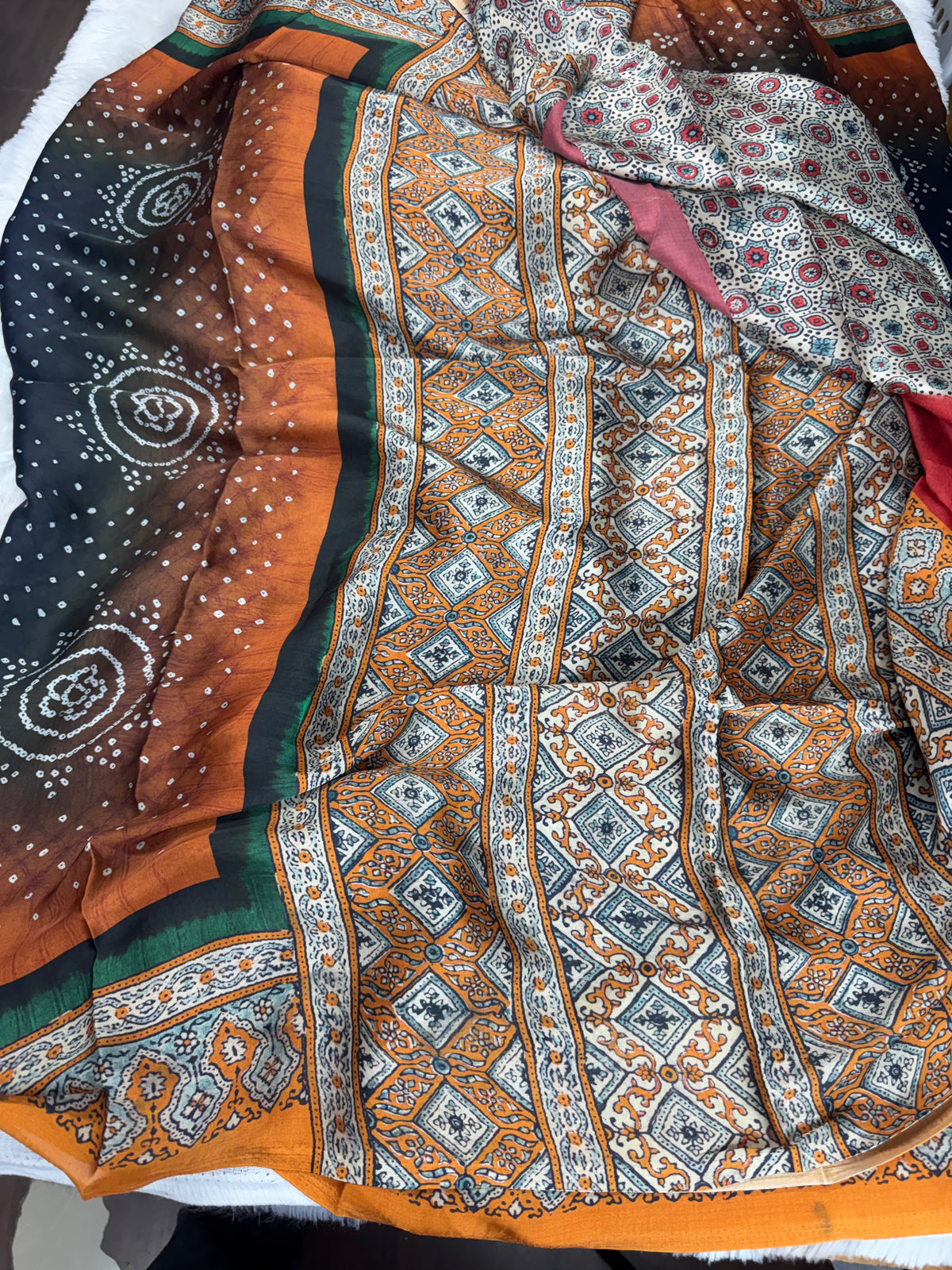Mulberry silk ajrakh sarees-SR1309B