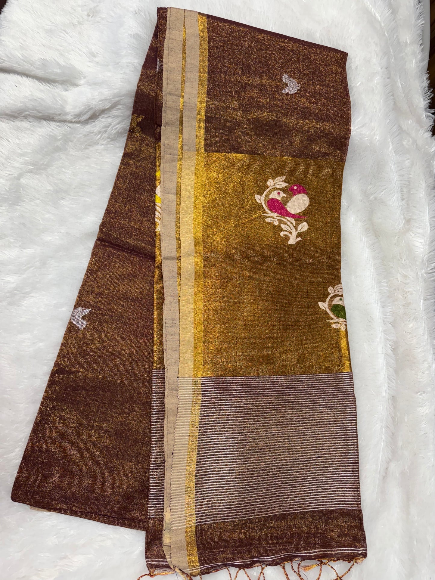 Linen tissue peacock motifs-SR1212B