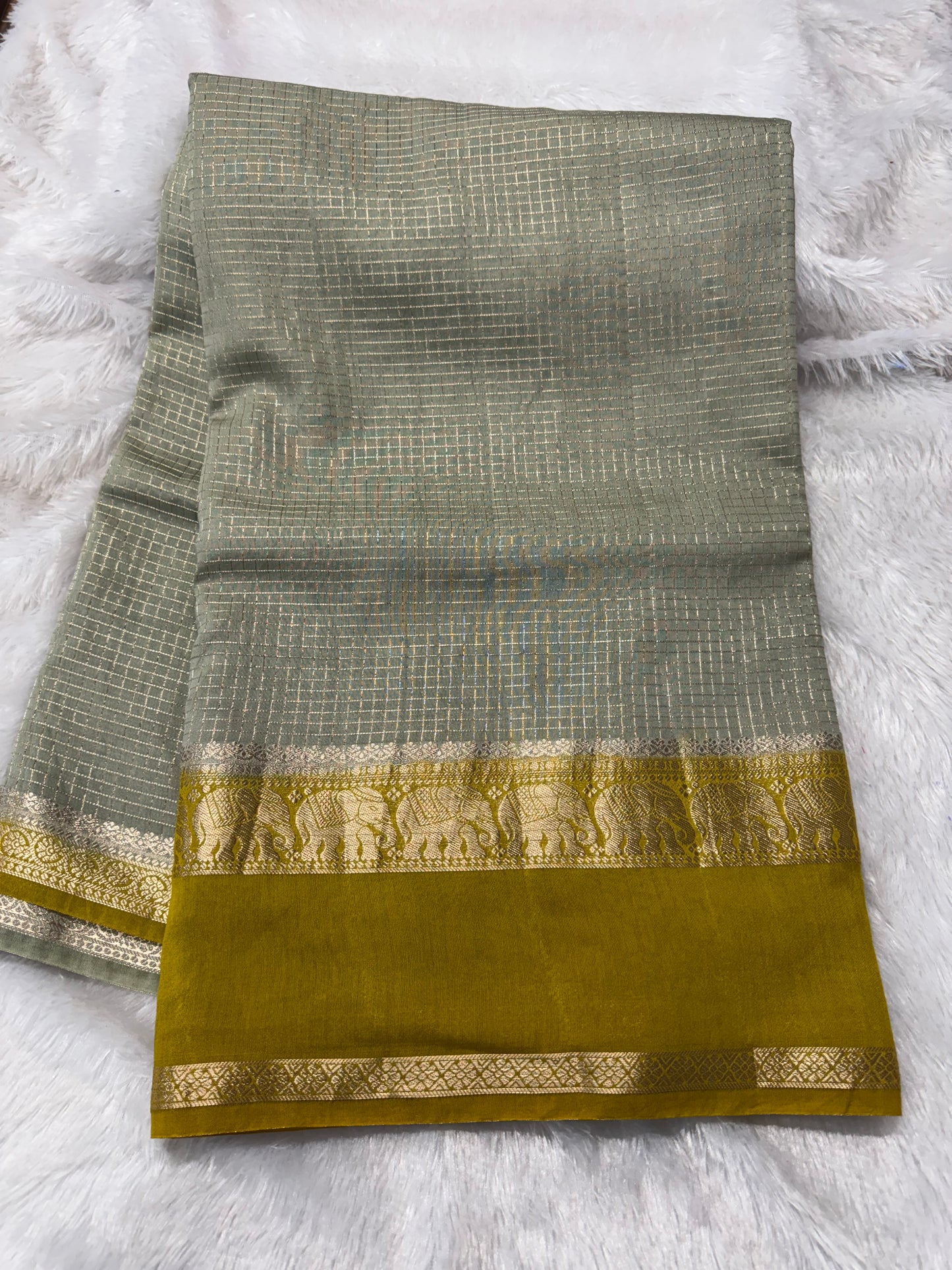 Vintage Georget checks saree-SR1242C