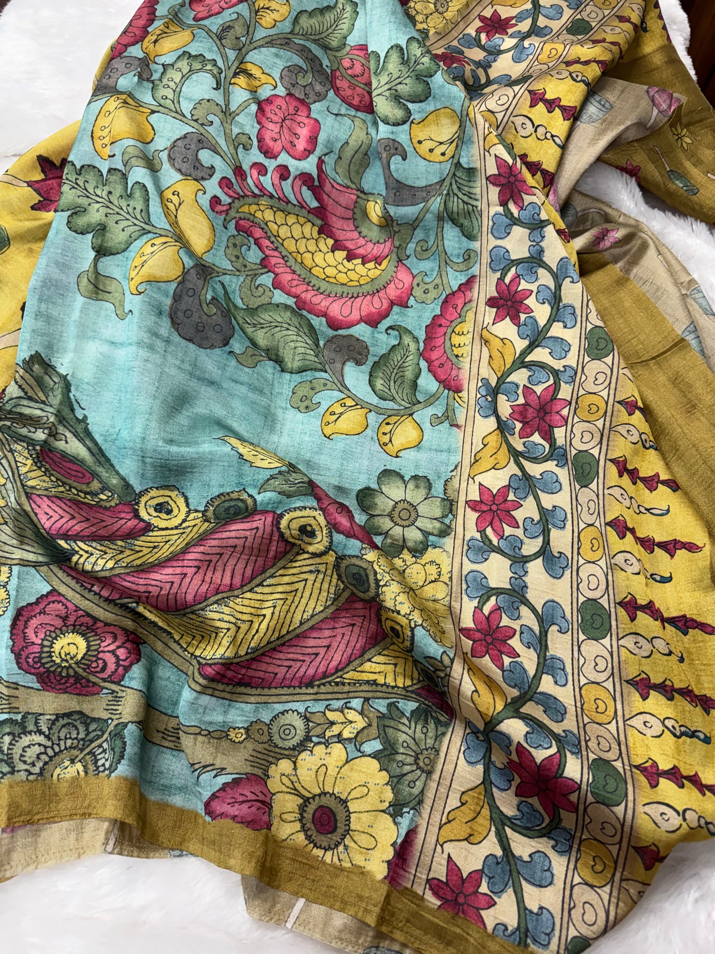Tassar crepe silk Kalamkari saree-SR1180C