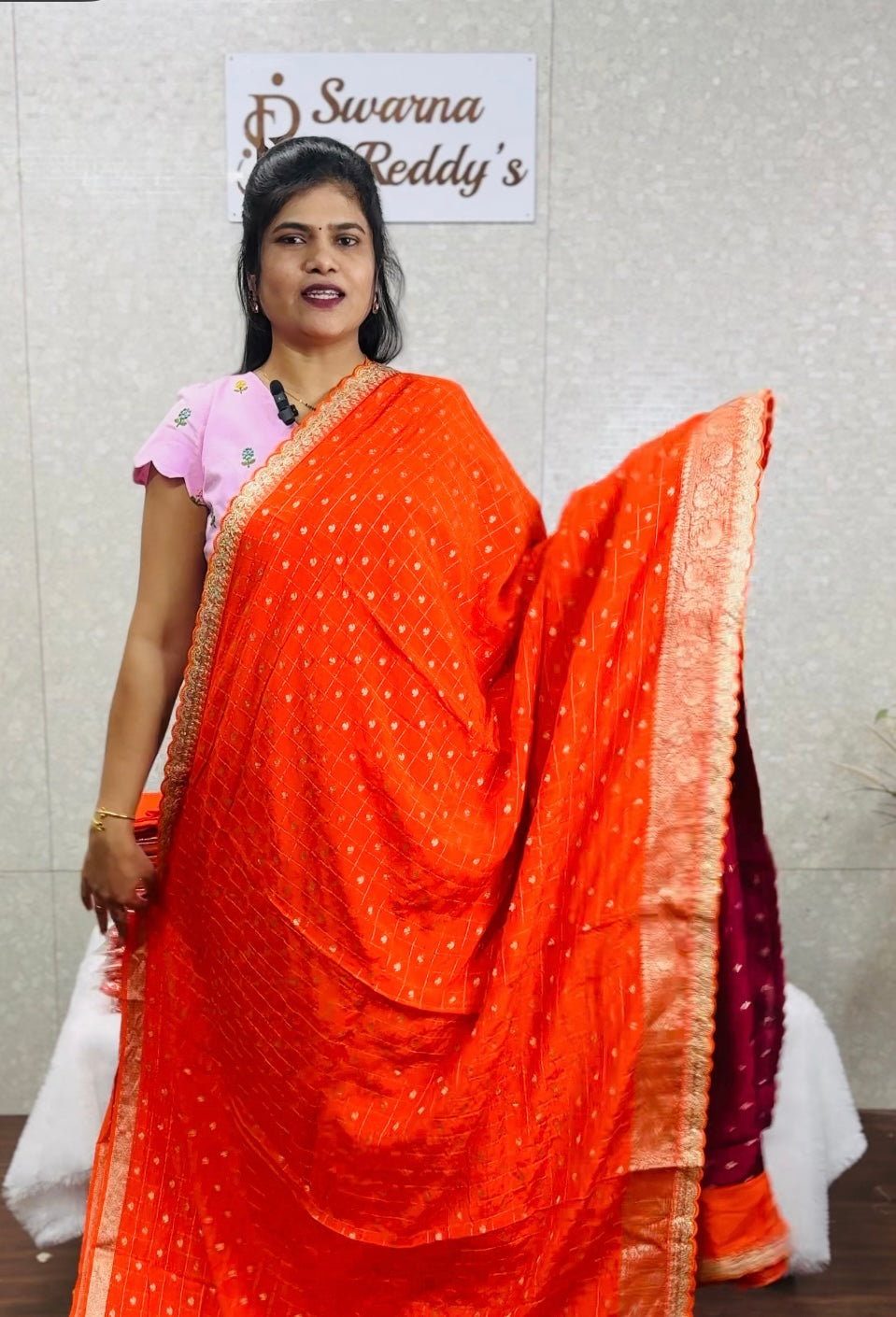 Pure Chinnon Zari Checks Saree-SR1005B