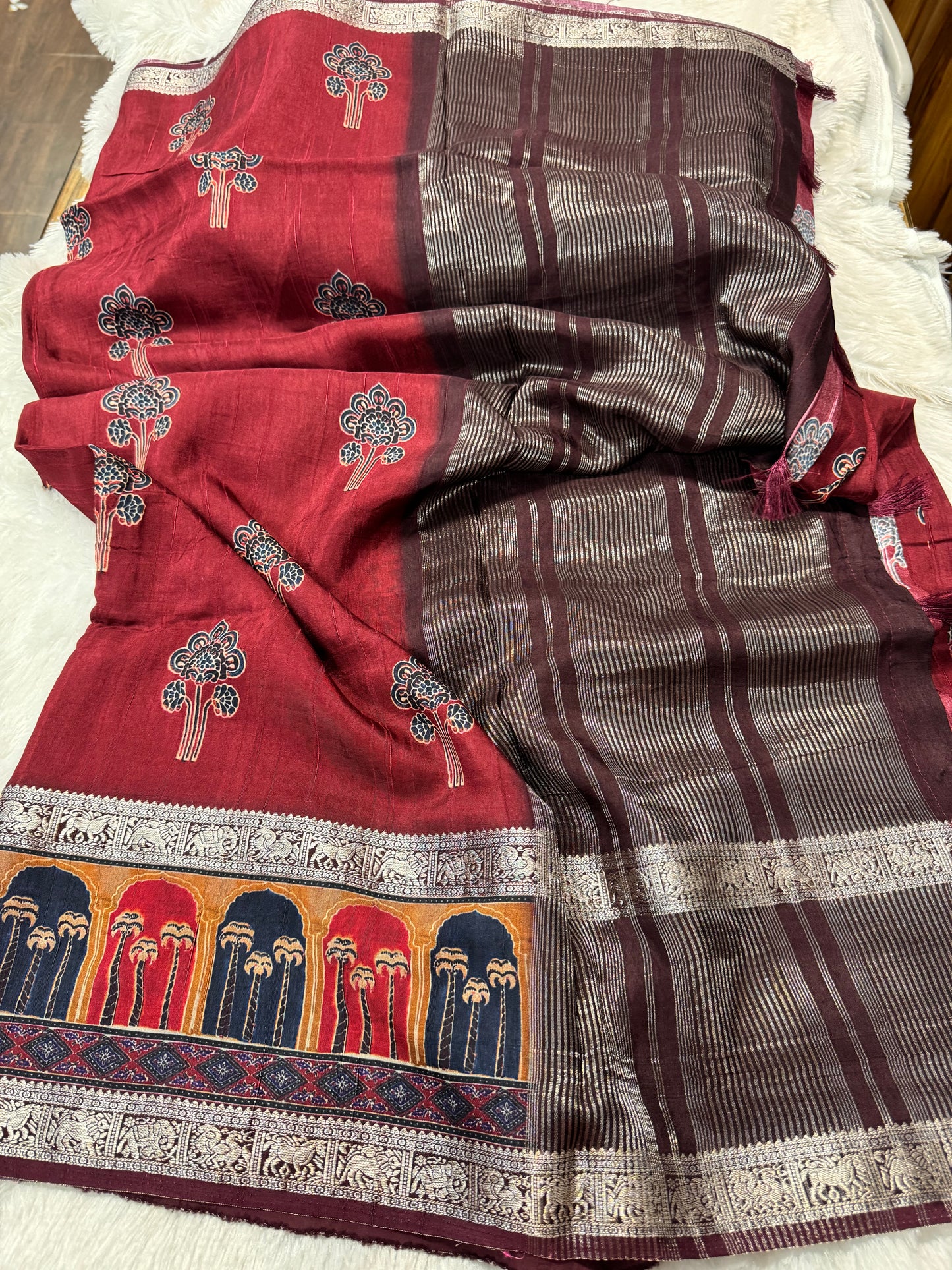 Pure Dola silk ajrakh saree-SR1295C