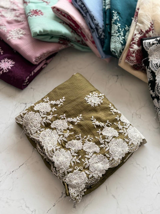 Kota Doria Embroidered Saree-SR1239F
