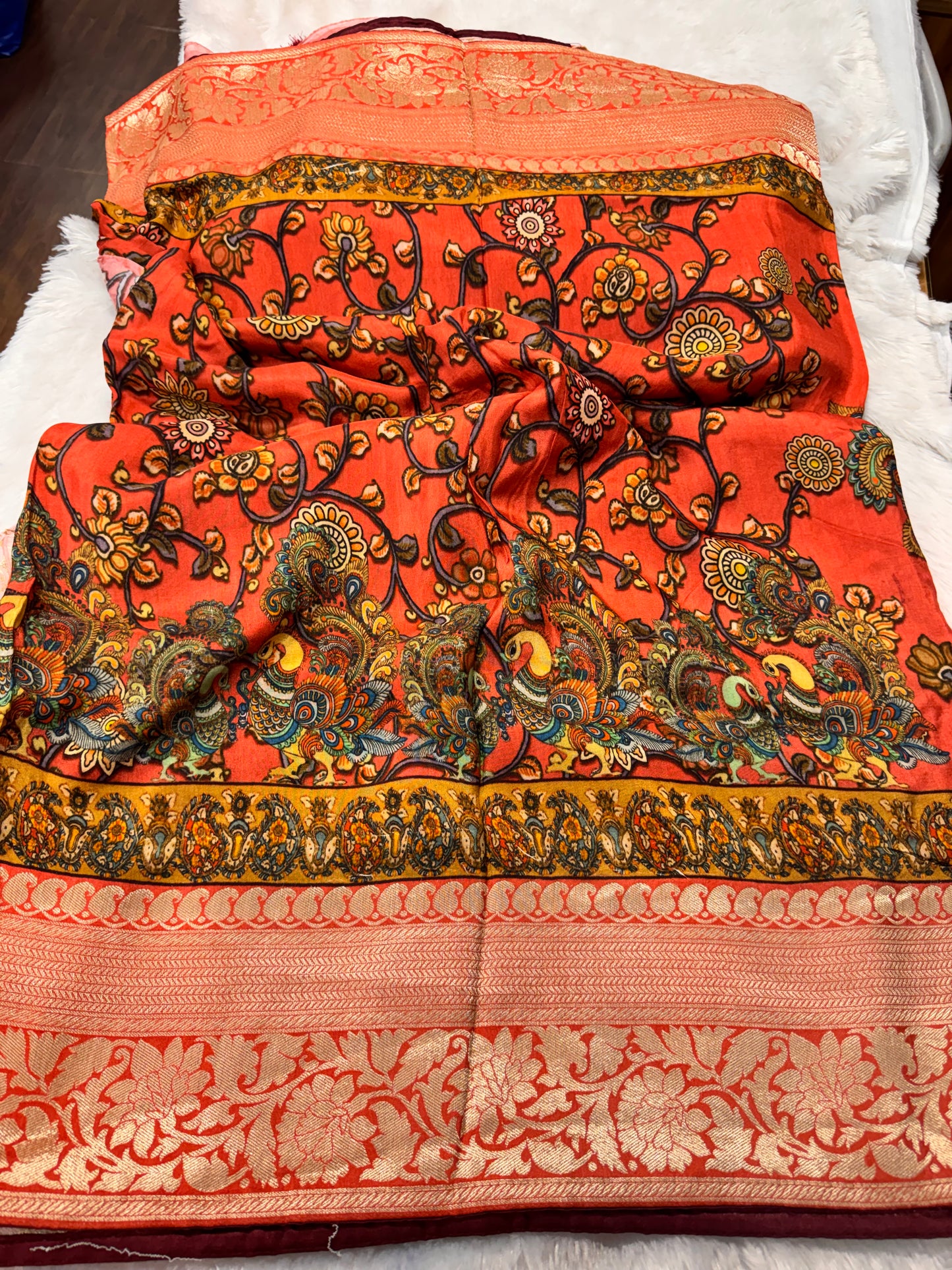 Pure dola silk Kalamkari saree-SR1295A