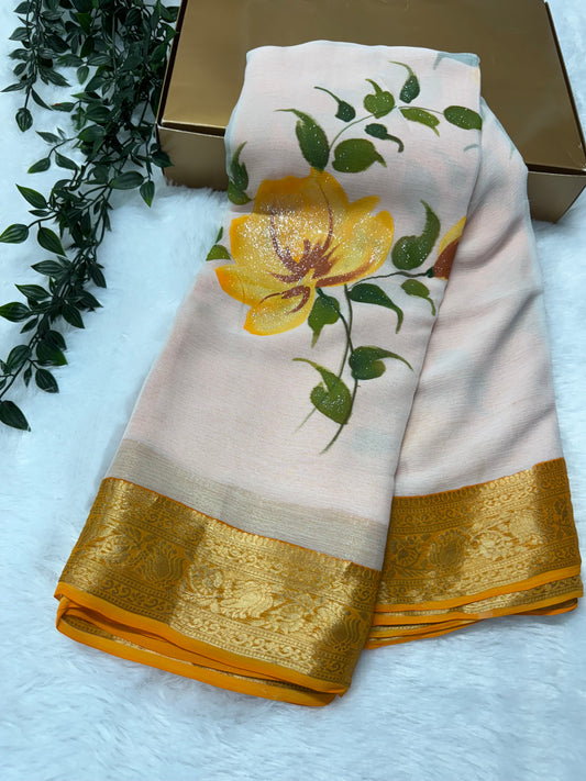 Pure chiffon hand paint saree-SR1015D