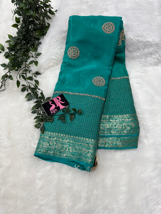 Pure wrinkle chiffon saree zari checks border-SR1040C