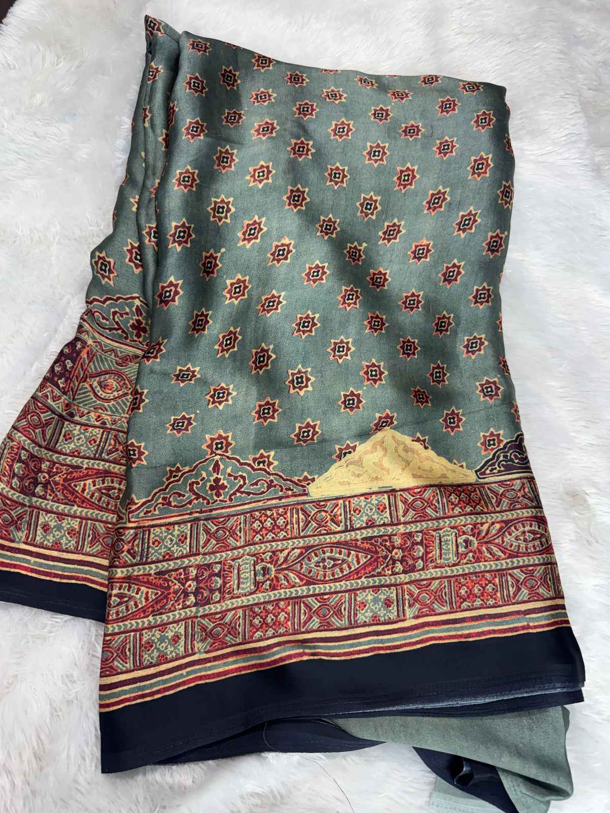 Mulberry silk ajrakh saree-SR1309D