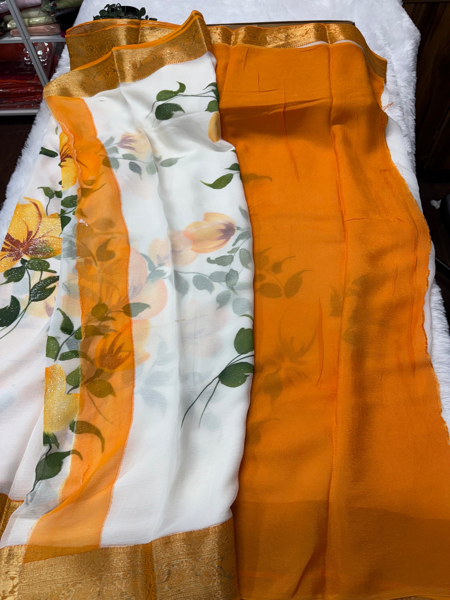 Pure chiffon hand paint saree-SR1015D