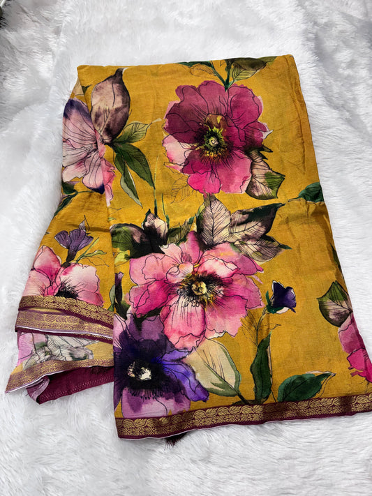 Pure wrinkle crepe chiffon saree-SR1259F