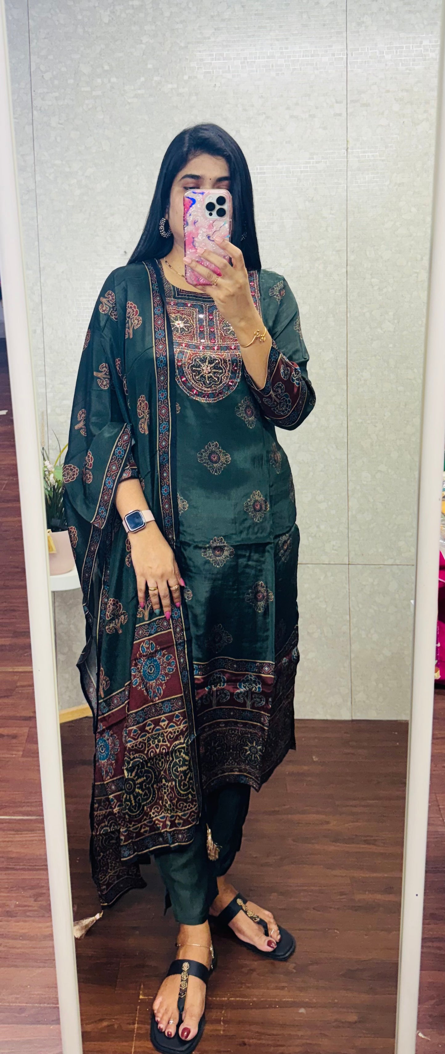 Crepe silk ajrakh suit-SRS056E