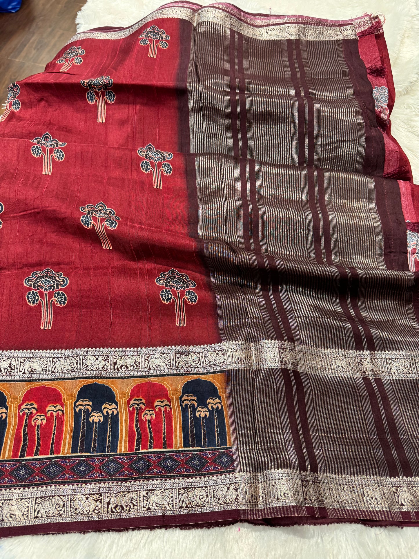 Pure Dola silk ajrakh saree-SR1295C