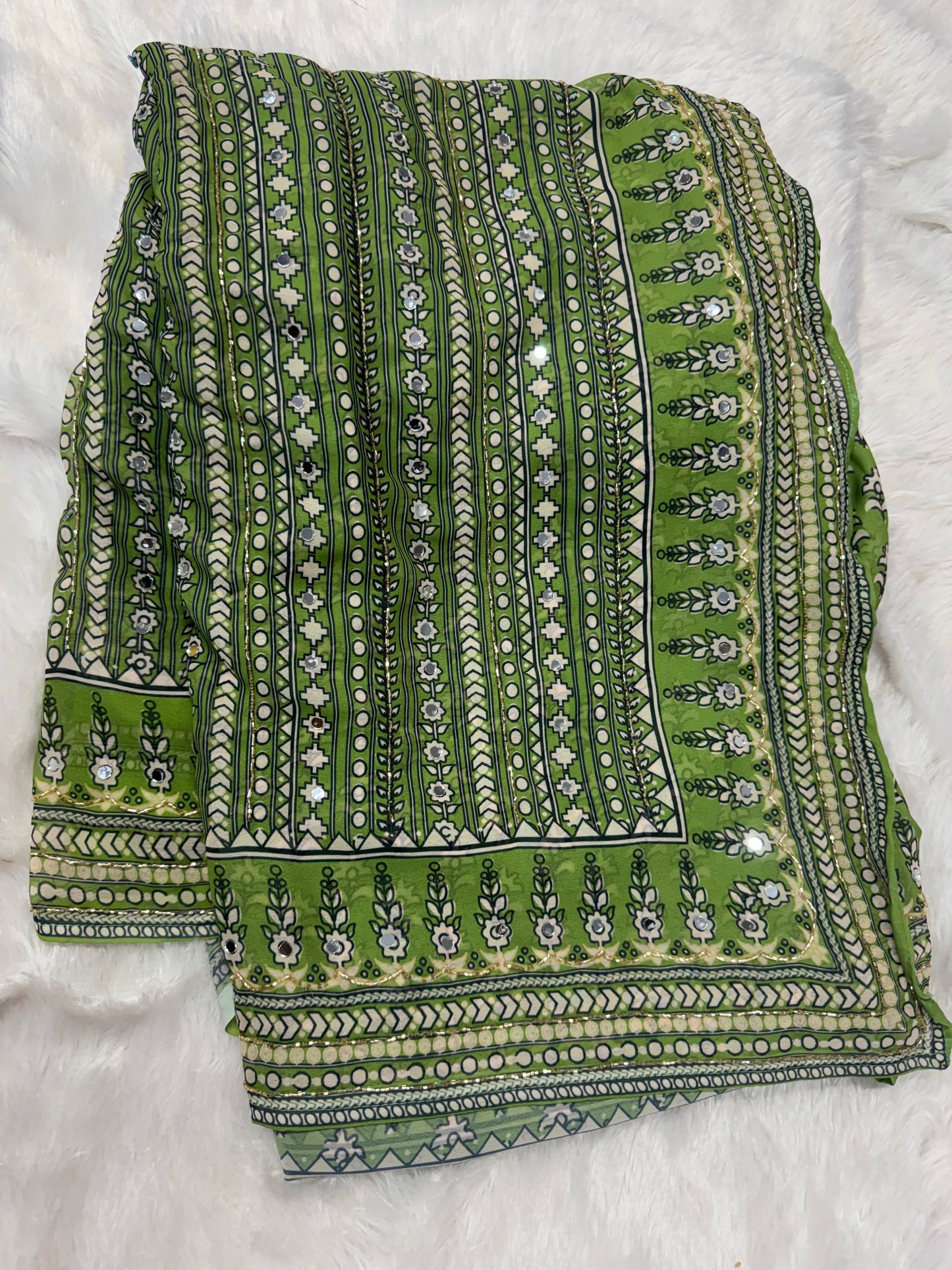 Fancy Georget mirror work saree-SR1214B