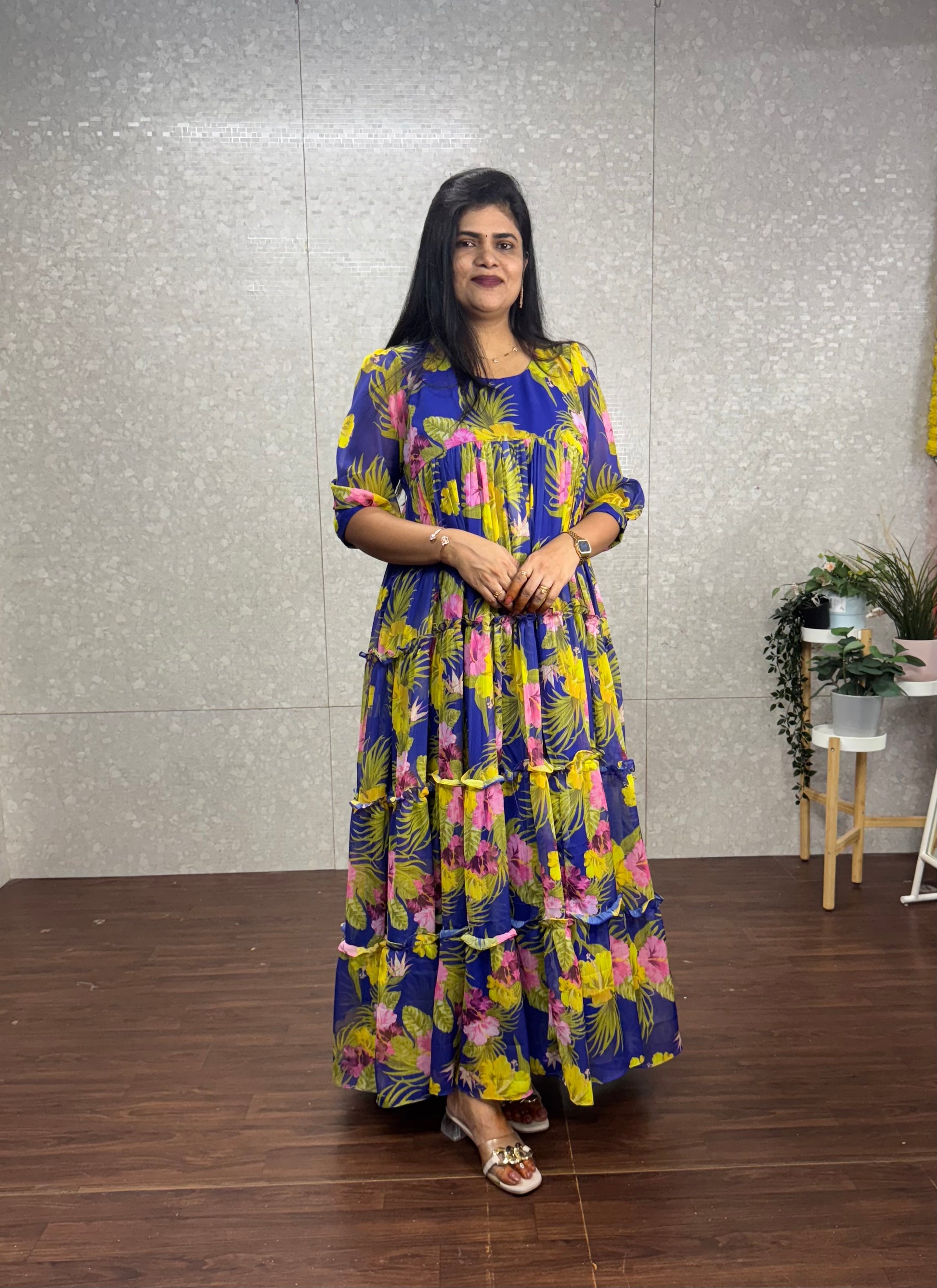 Chiffon Frilled long Gown-SRF1023A S1