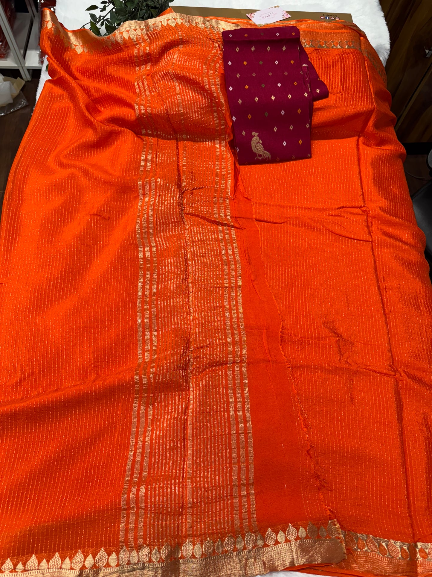 Pure Chinnon Saree Bandhini Blouse-SR1005D