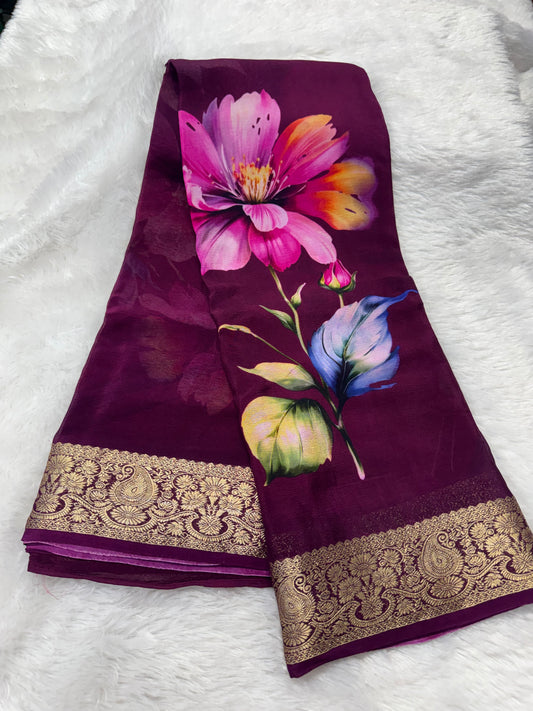 Pure chinnon digital print saree-SR1210A