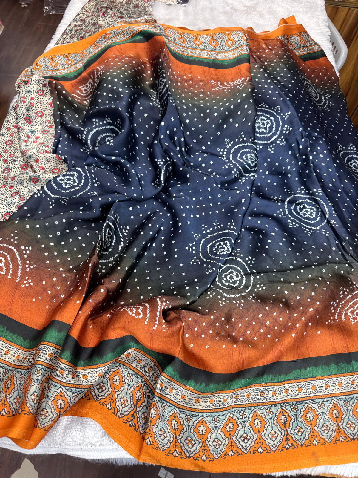 Mulberry silk ajrakh sarees-SR1309B