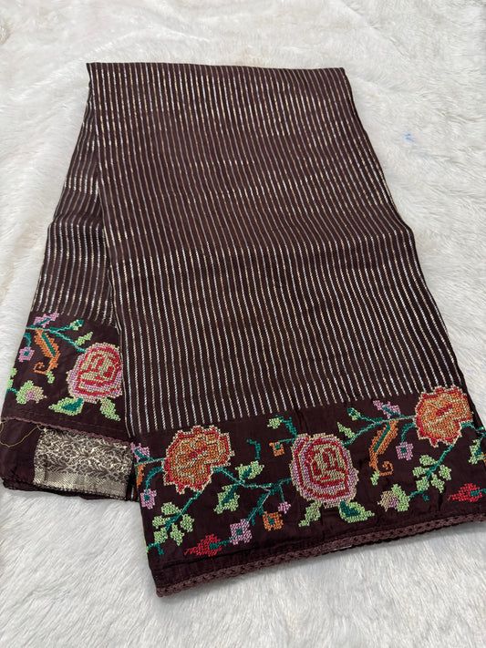 Viscose silk petit point Embroidery saree-SR1245A