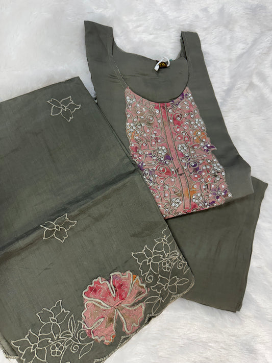 Roman silk appliqué work suit-SRSP015