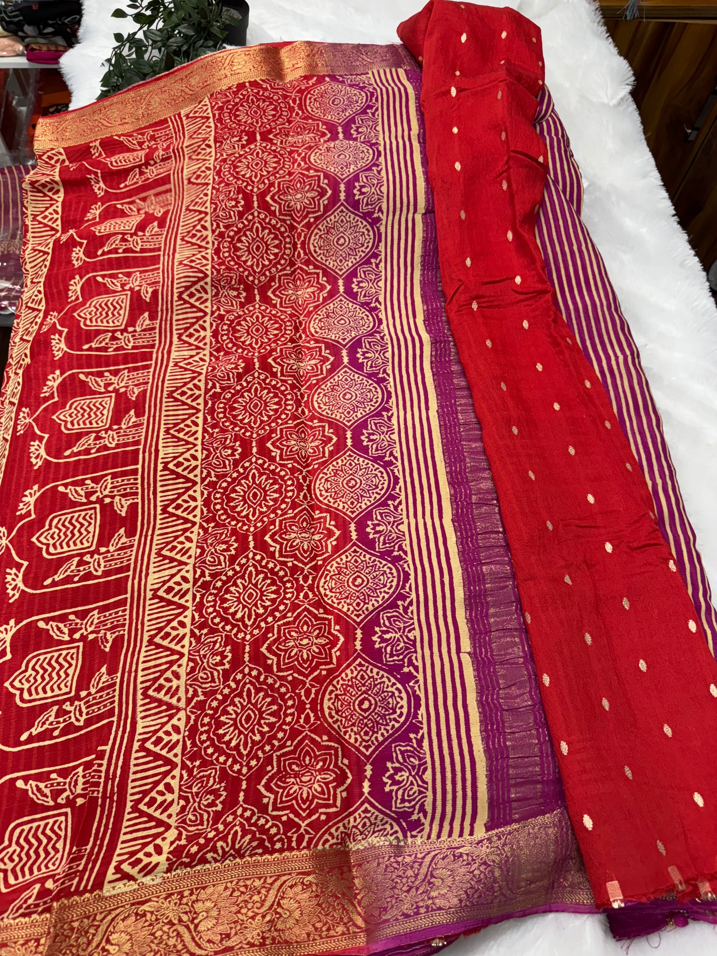 Pure Chinnon Ajrakh  saree-SR1021A