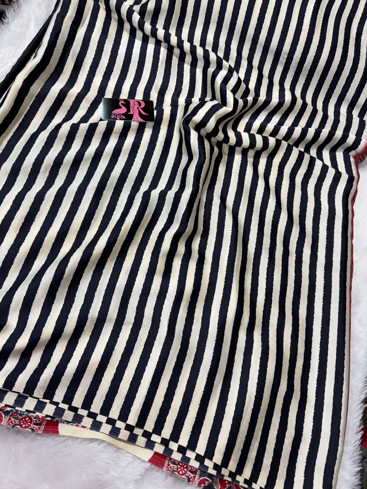 Ajrakh stripes saree-SR1069B