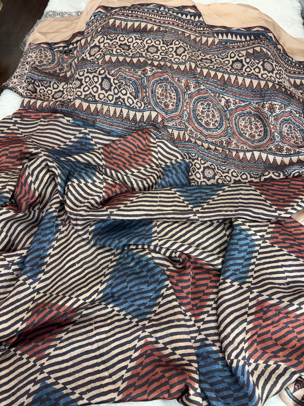 Mulberry silk Ajrakh saree-SR1309C