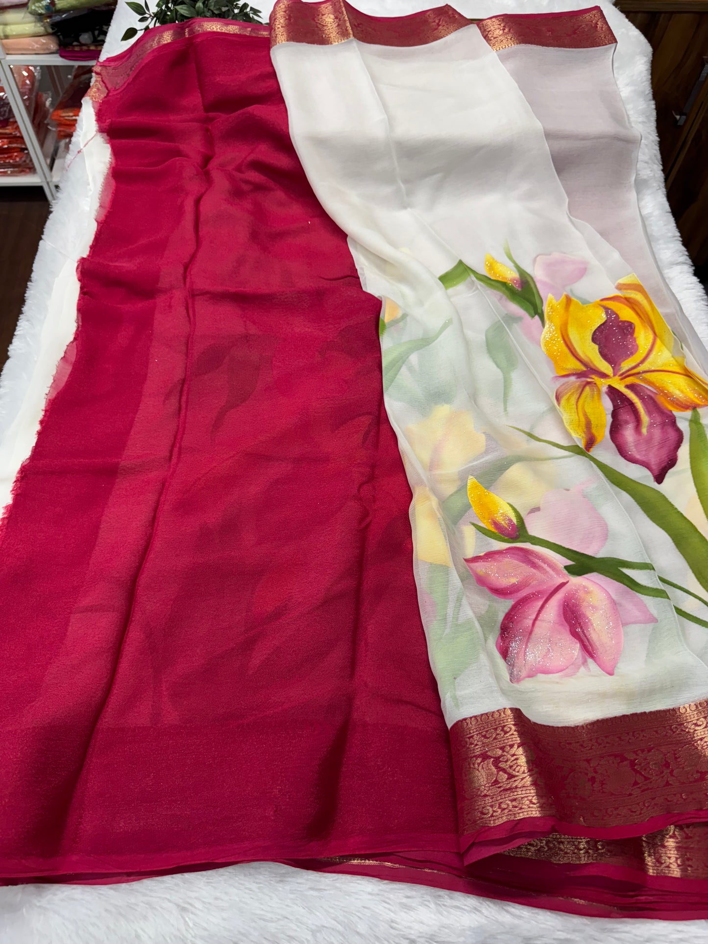 Pure chiffon hand painted saree-SR1015F