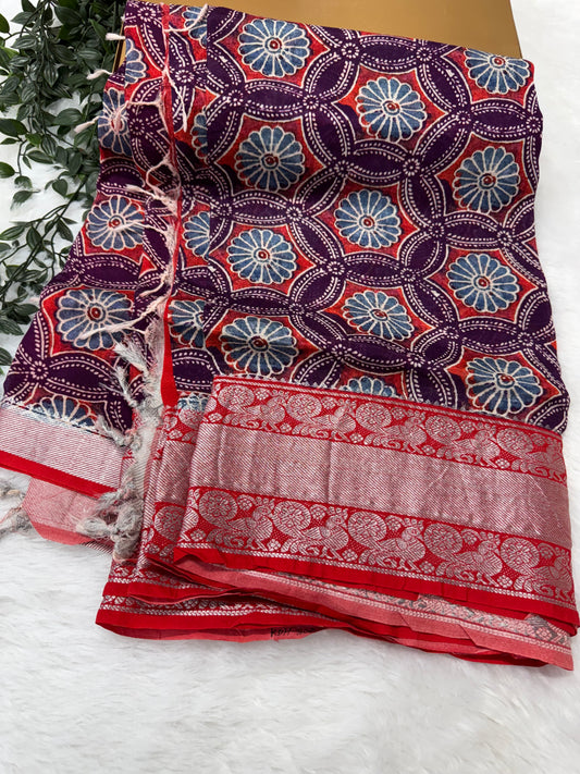 Mangalagiri pattu Ajrakh print saree-SR2022F