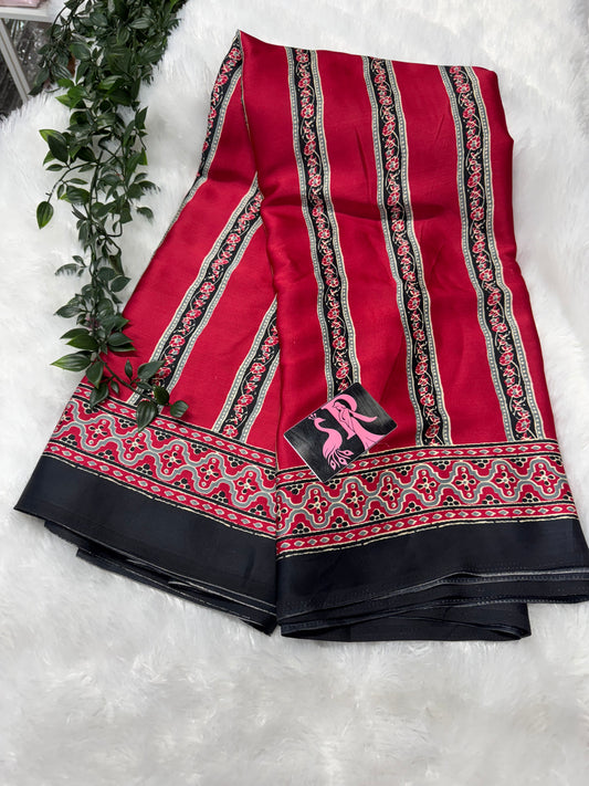 Modal silk Ajrakh sarees-SR1056A