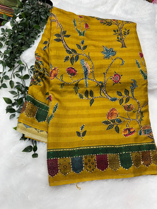 Dola silk Kantha work saree-SR1106B
