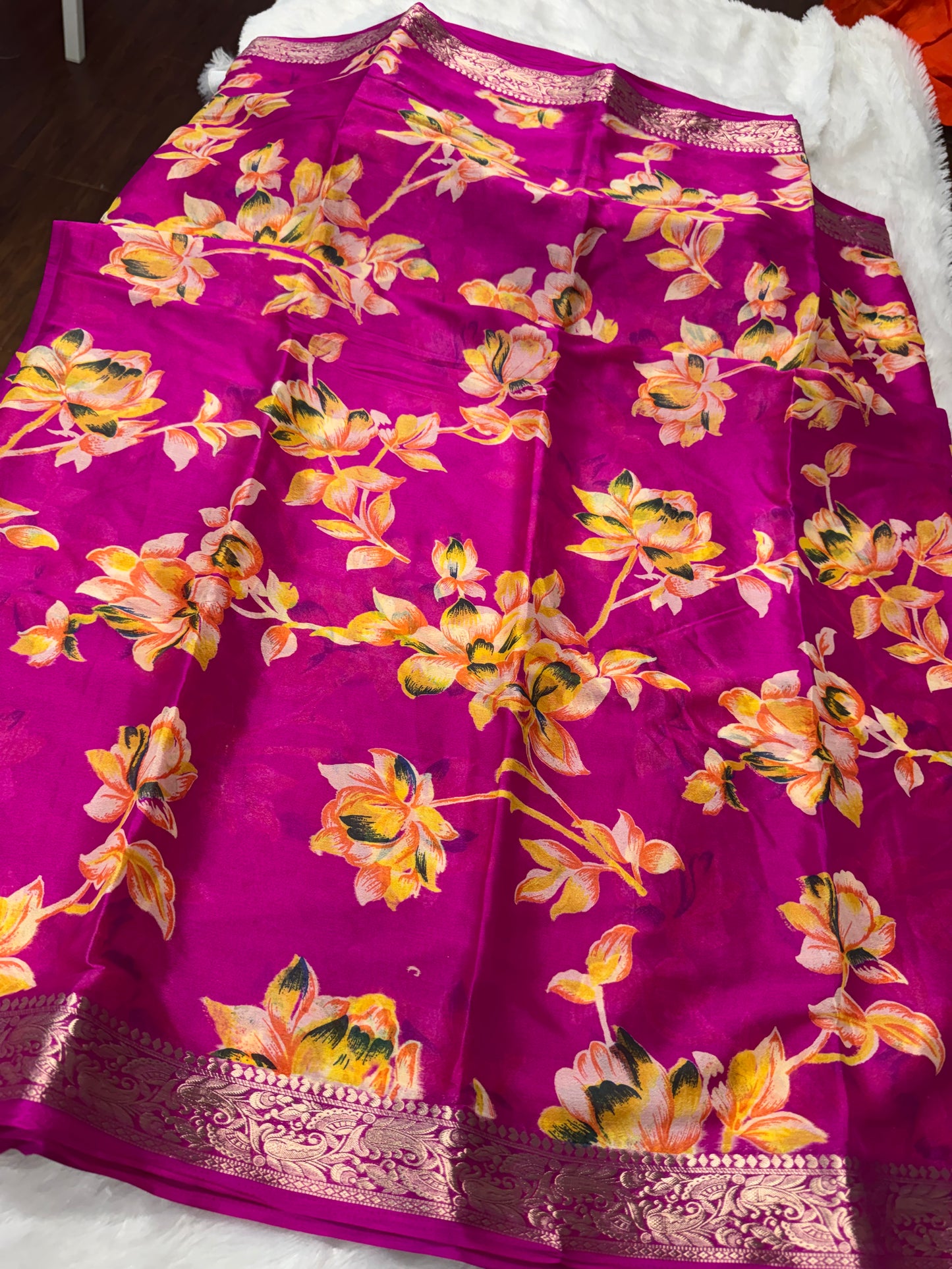 Soft chinnon Digital print saree-SR1255F
