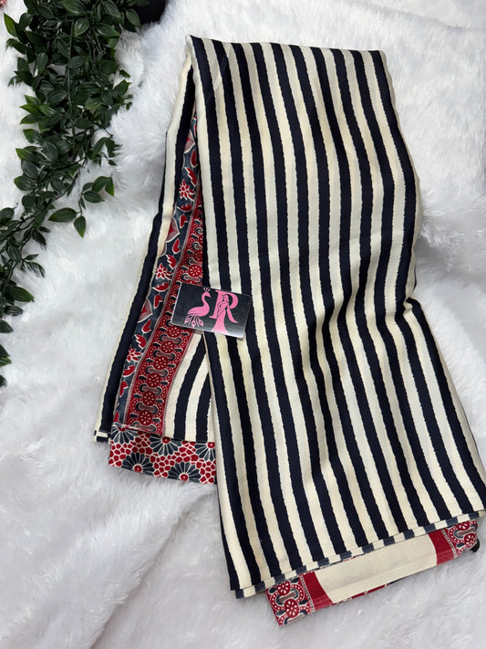 Ajrakh stripes saree-SR1069B