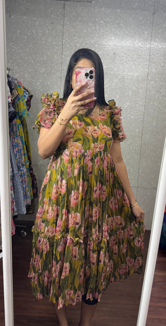 Chiffon printed frock -SRF1056B