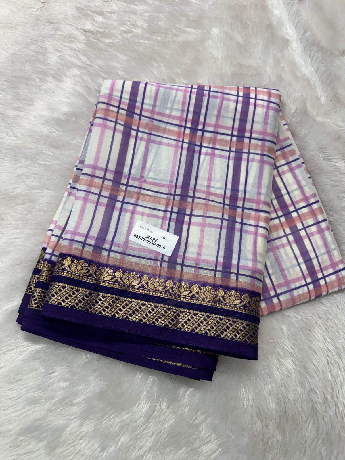 Mysore crepe madras checks saree-SR1327B