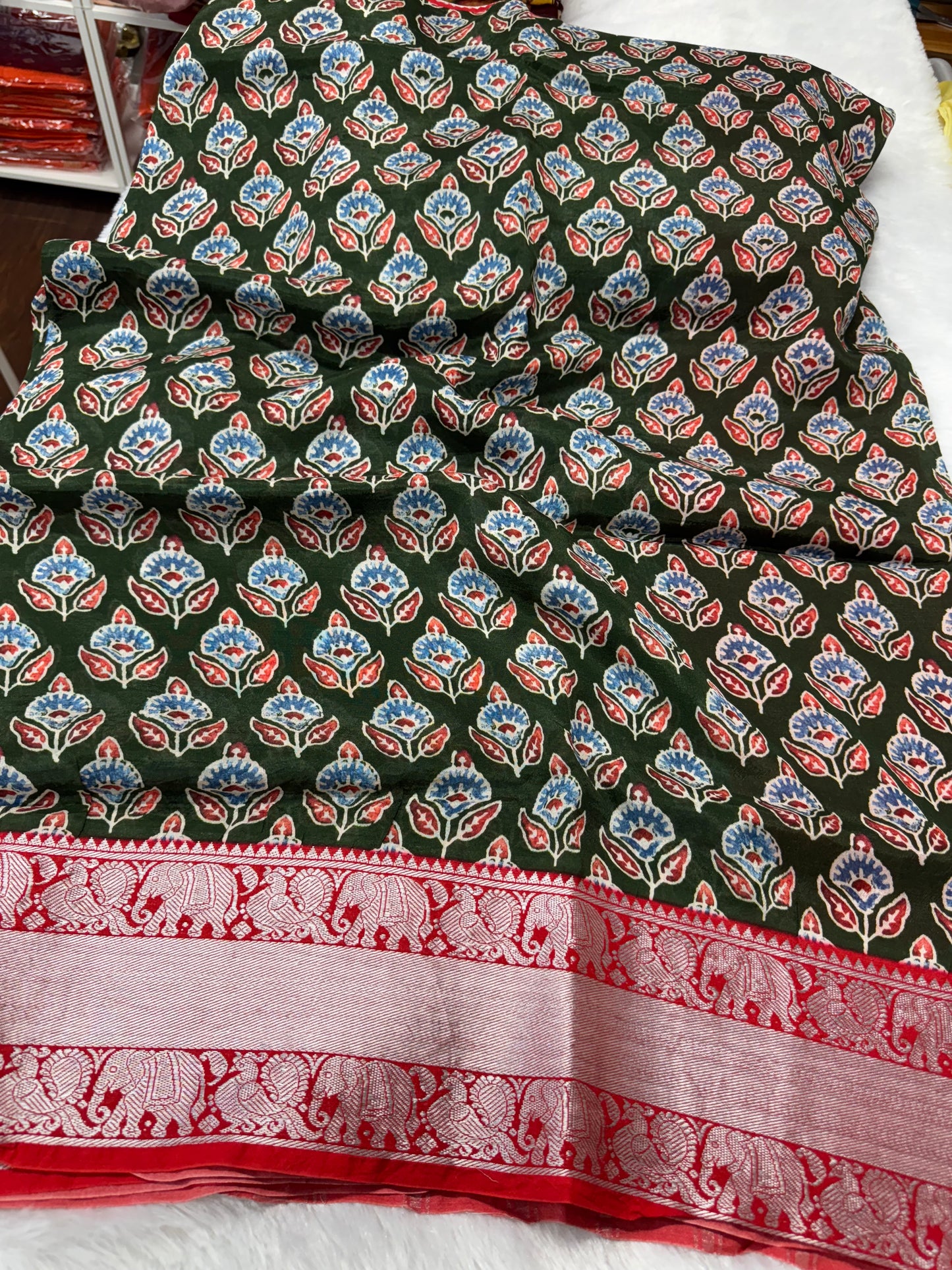 Mangalagiri pattu Ajrakh print saree-SR2022G